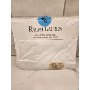 Vtg NOS Ralph Lauren Irregular Flat Sheet Ralph Lauren White Tonal Floral Stripe
